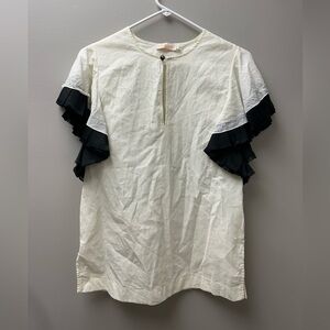 Tory‎ Burch Women’s Short Sleeve Cream Blouse with Ruffled Sleeves